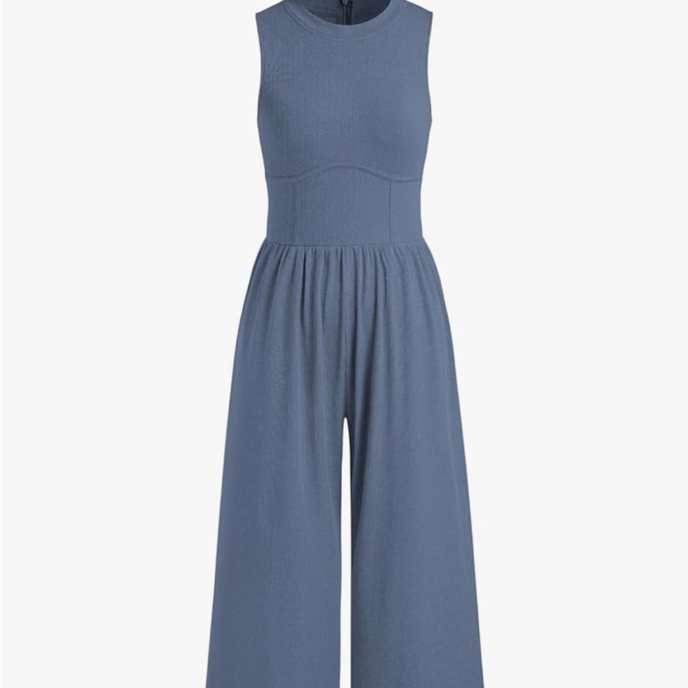Cider Slate Blue Sleeveless Wide-Leg Jumpsuit